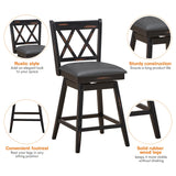 NNECW 2 Pieces Swivel Bar Stools with Backrest &amp Rubber Wood Legs-Black-96 cm