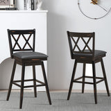 NNECW 2 Pieces Swivel Bar Stools with Backrest &amp Rubber Wood Legs-Black-108 cm