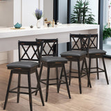 NNECW 2 Pieces Swivel Bar Stools with Backrest &amp Rubber Wood Legs-Black-108 cm