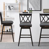 NNECW 2 Pieces Swivel Bar Stools with Backrest &amp Rubber Wood Legs-Black-108 cm