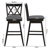 NNECW 2 Pieces Swivel Bar Stools with Backrest &amp Rubber Wood Legs-Black-108 cm
