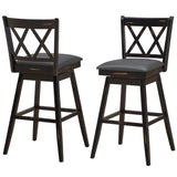 NNECW 2 Pieces Swivel Bar Stools with Backrest &amp Rubber Wood Legs-Black-108 cm