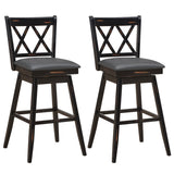 NNECW 2 Pieces Swivel Bar Stools with Backrest &amp Rubber Wood Legs-Black-108 cm