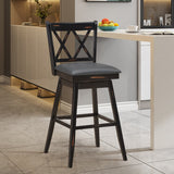 NNECW 2 Pieces Swivel Bar Stools with Backrest &amp Rubber Wood Legs-Black-108 cm