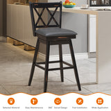 NNECW 2 Pieces Swivel Bar Stools with Backrest &amp Rubber Wood Legs-Black-108 cm