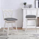 NNECW 2 Pieces Swivel Bar Stools with Backrest &amp Rubber Wood Legs-White-96 cm