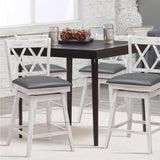 NNECW 2 Pieces Swivel Bar Stools with Backrest &amp Rubber Wood Legs-White-96 cm
