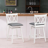 NNECW 2 Pieces Swivel Bar Stools with Backrest &amp Rubber Wood Legs-White-96 cm