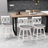 NNECW 2 Pieces Swivel Bar Stools with Backrest &amp Rubber Wood Legs-White-96 cm