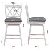 NNECW 2 Pieces Swivel Bar Stools with Backrest &amp Rubber Wood Legs-White-96 cm