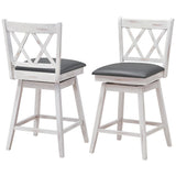 NNECW 2 Pieces Swivel Bar Stools with Backrest &amp Rubber Wood Legs-White-96 cm