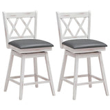 NNECW 2 Pieces Swivel Bar Stools with Backrest &amp Rubber Wood Legs-White-96 cm