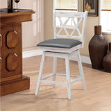 NNECW 2 Pieces Swivel Bar Stools with Backrest &amp Rubber Wood Legs-White-96 cm