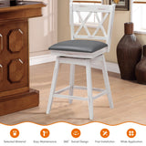 NNECW 2 Pieces Swivel Bar Stools with Backrest &amp Rubber Wood Legs-White-96 cm