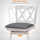 NNECW 2 Pieces Swivel Bar Stools with Backrest &amp Rubber Wood Legs-White-96 cm