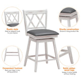 NNECW 2 Pieces Swivel Bar Stools with Backrest &amp Rubber Wood Legs-White-96 cm