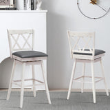 NNECW 2 Pieces Swivel Bar Stools with Backrest &amp Rubber Wood Legs-White-108 cm