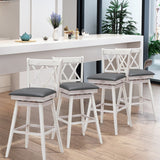 NNECW 2 Pieces Swivel Bar Stools with Backrest &amp Rubber Wood Legs-White-108 cm