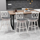 NNECW 2 Pieces Swivel Bar Stools with Backrest &amp Rubber Wood Legs-White-108 cm