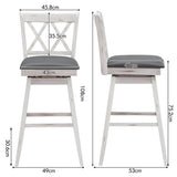 NNECW 2 Pieces Swivel Bar Stools with Backrest &amp Rubber Wood Legs-White-108 cm