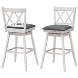 NNECW 2 Pieces Swivel Bar Stools with Backrest &amp Rubber Wood Legs-White-108 cm