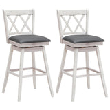 NNECW 2 Pieces Swivel Bar Stools with Backrest &amp Rubber Wood Legs-White-108 cm