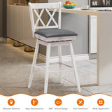 NNECW 2 Pieces Swivel Bar Stools with Backrest &amp Rubber Wood Legs-White-108 cm