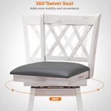 NNECW 2 Pieces Swivel Bar Stools with Backrest &amp Rubber Wood Legs-White-108 cm