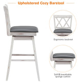 NNECW 2 Pieces Swivel Bar Stools with Backrest &amp Rubber Wood Legs-White-108 cm