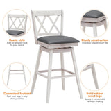 NNECW 2 Pieces Swivel Bar Stools with Backrest &amp Rubber Wood Legs-White-108 cm