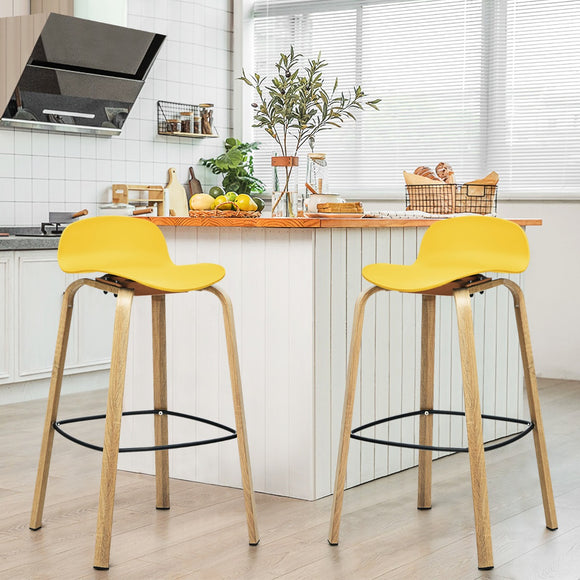 NNECW Set of 2  76cm Height Bar Stools with Footrest & Low Backrest-Yellow