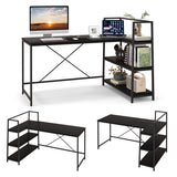 NNECW L-Shaped Computer Desk with 3-Tier Storage Shelf for Office-Black