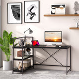 NNECW L-Shaped Computer Desk with 3-Tier Storage Shelf for Office-Black