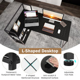NNECW L-Shaped Computer Desk with 3-Tier Storage Shelf for Office-Black