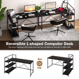 NNECW L-Shaped Computer Desk with 3-Tier Storage Shelf for Office-Black