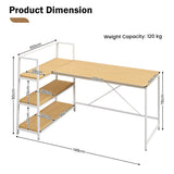 NNECW L-Shaped Computer Desk with 3-Tier Storage Shelf for Office-Natural