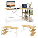 NNECW L-Shaped Computer Desk with 3-Tier Storage Shelf for Office-Natural