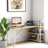 NNECW L-Shaped Computer Desk with 3-Tier Storage Shelf for Office-Natural