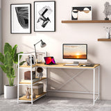 NNECW L-Shaped Computer Desk with 3-Tier Storage Shelf for Office-Natural