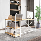 NNECW L-Shaped Computer Desk with 3-Tier Storage Shelf for Office-Natural