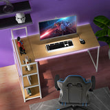NNECW L-Shaped Computer Desk with 3-Tier Storage Shelf for Office-Natural