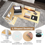 NNECW L-Shaped Computer Desk with 3-Tier Storage Shelf for Office-Natural