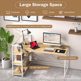 NNECW L-Shaped Computer Desk with 3-Tier Storage Shelf for Office-Natural
