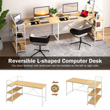 NNECW L-Shaped Computer Desk with 3-Tier Storage Shelf for Office-Natural