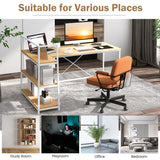 NNECW L-Shaped Computer Desk with 3-Tier Storage Shelf for Office-Natural