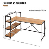 NNECW L-Shaped Computer Desk with 3-Tier Storage Shelf for Office-Brown