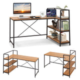 NNECW L-Shaped Computer Desk with 3-Tier Storage Shelf for Office-Brown