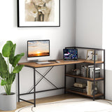 NNECW L-Shaped Computer Desk with 3-Tier Storage Shelf for Office-Brown