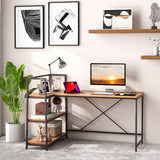 NNECW L-Shaped Computer Desk with 3-Tier Storage Shelf for Office-Brown