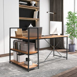 NNECW L-Shaped Computer Desk with 3-Tier Storage Shelf for Office-Brown